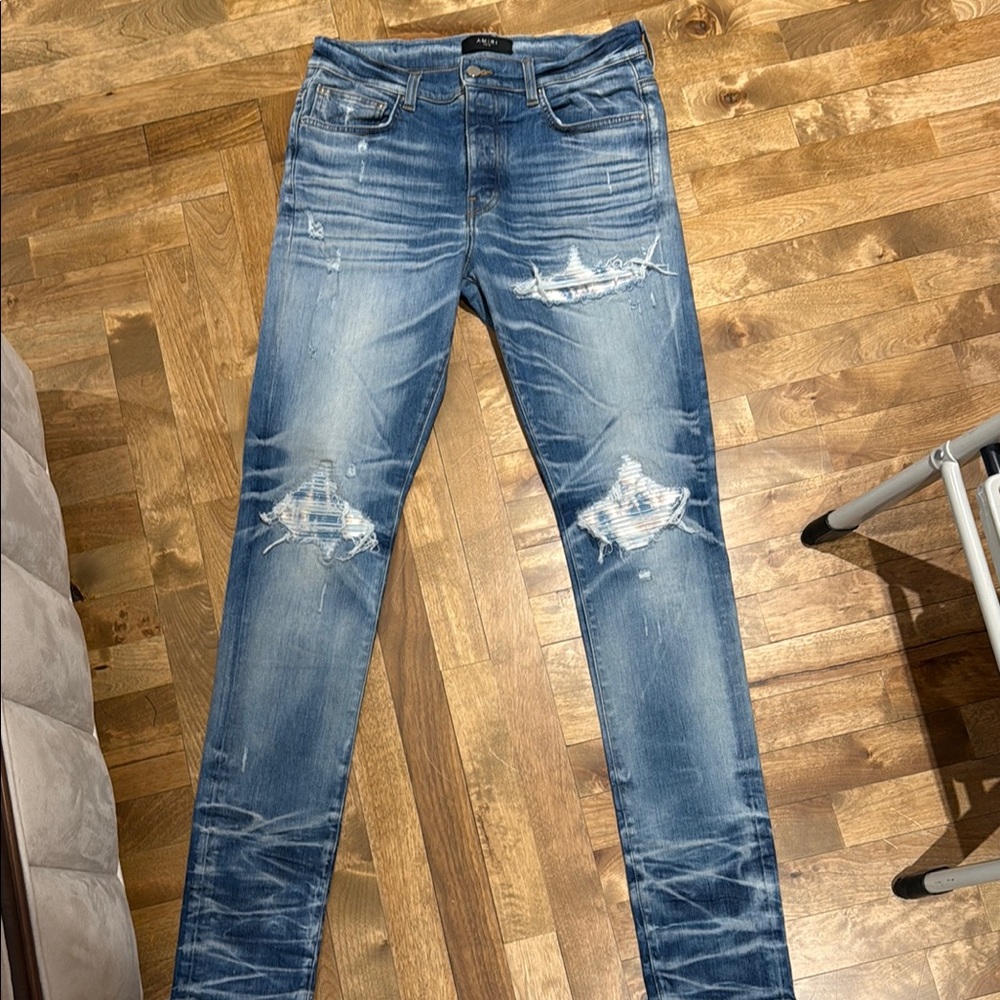 AMIRI Blue Skinny Distressed Jeans